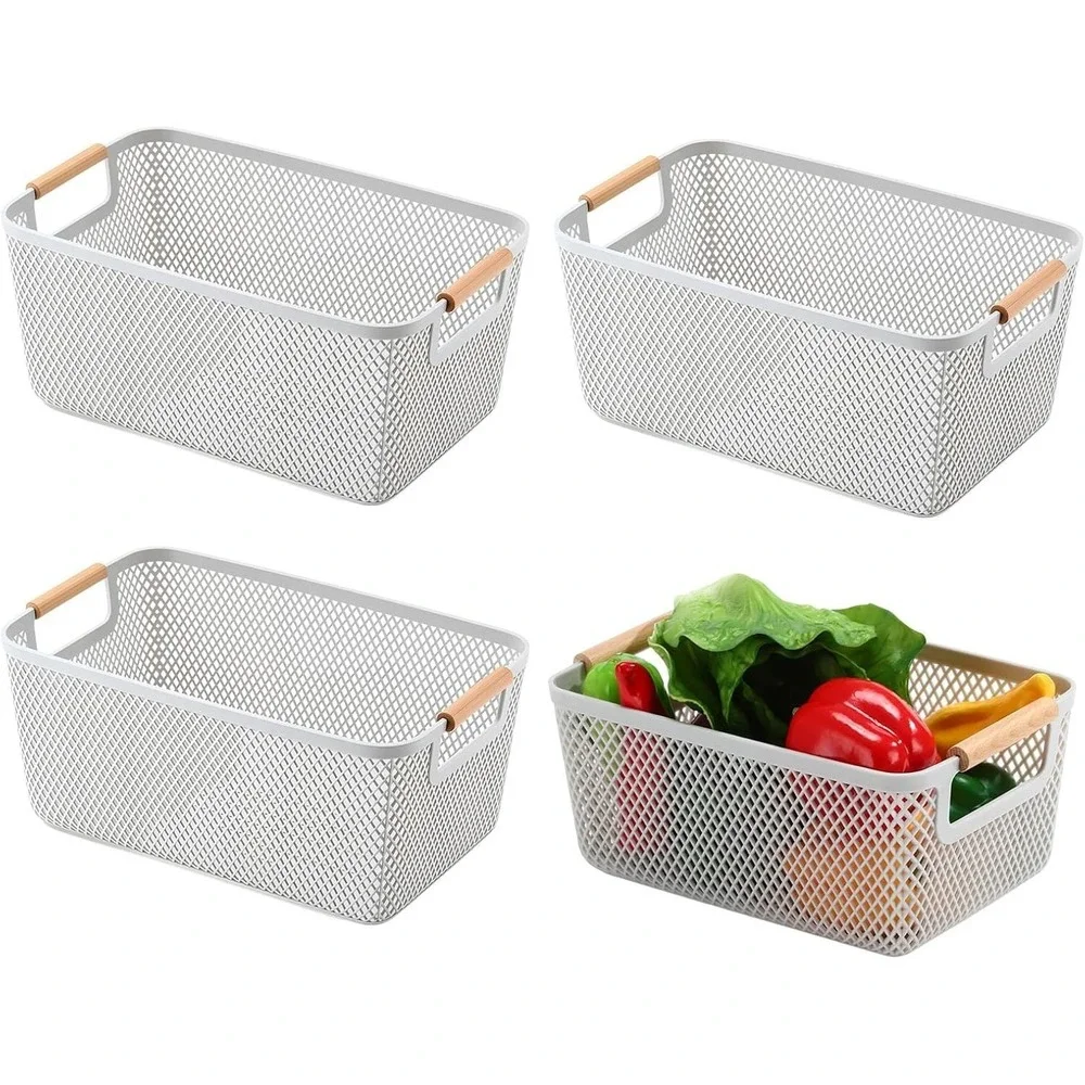 Ziliny 4 Pcs Plastic Mesh Baskets with Handles - Mesh Storage Hanging Organizer